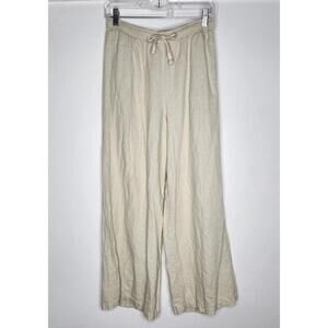 Max Studio Pants Womens Medium Beige Linen Blend Wide Leg Drawstring Pull On